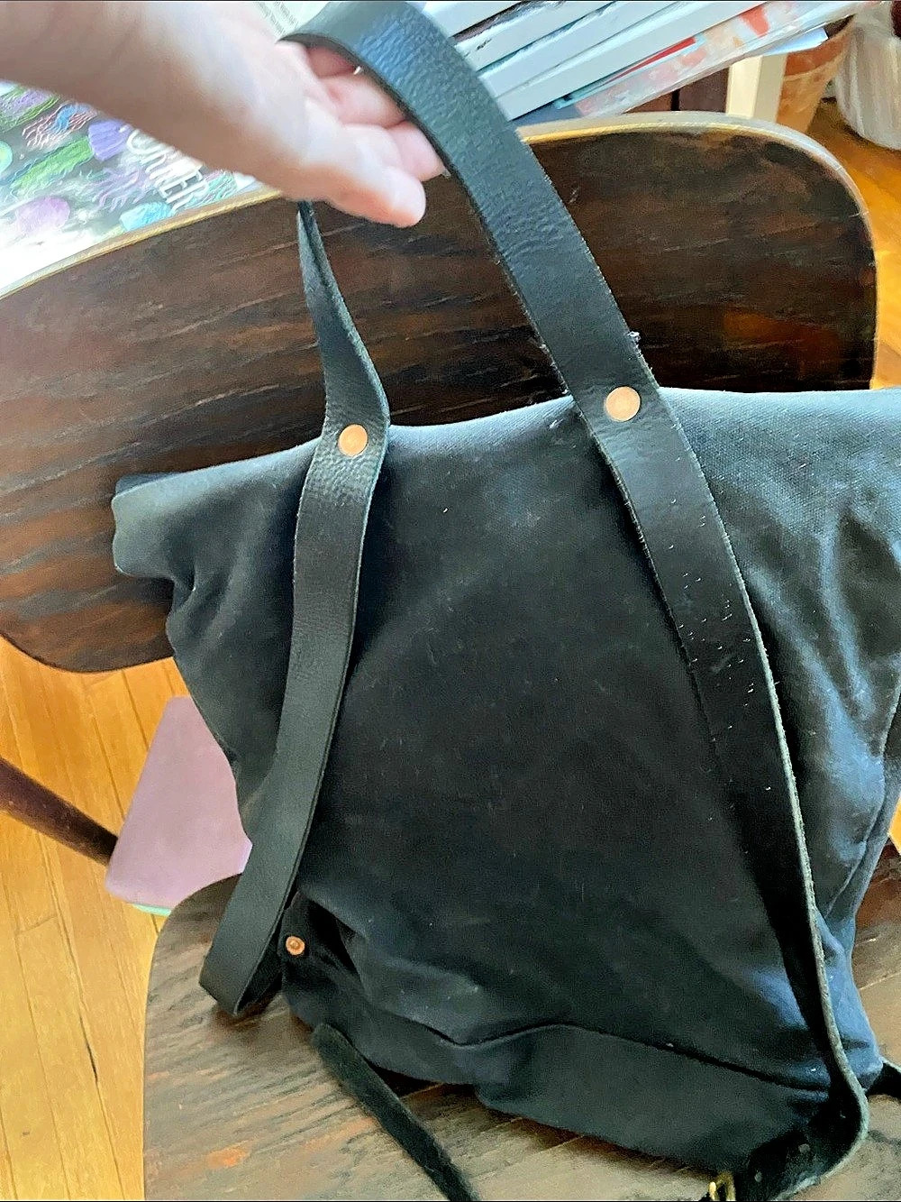 Black Leather-Style Backpack - Picture 8 of 8